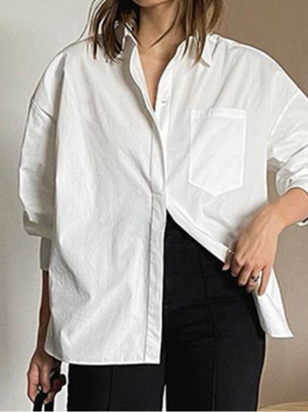 Commense Classic White Women’s Minimalist Button-Down Shirt - Picture 4 of 4